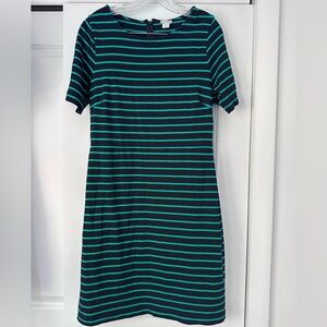 J. Crew Navy and Green Striped Mini Dress